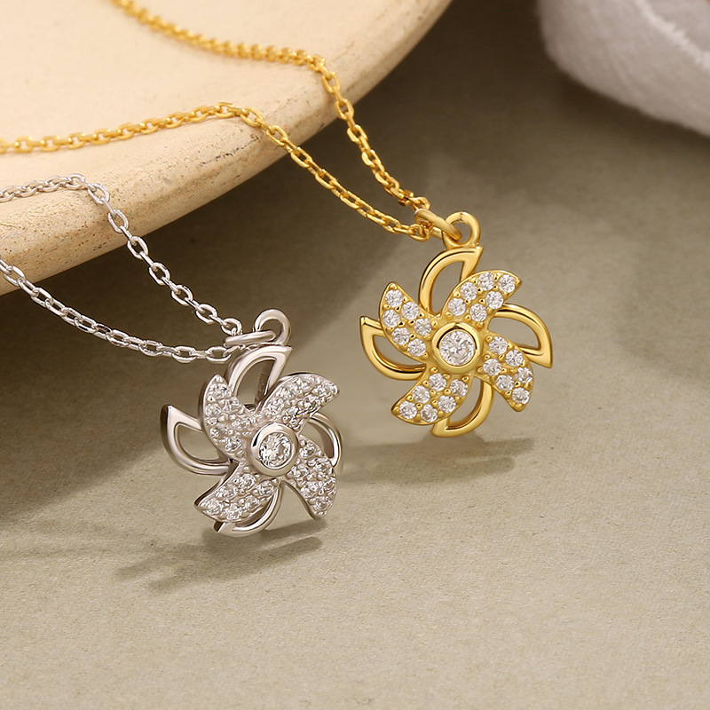 925 Silver Rotating Windmill Necklaces Four Leaf Clover Pendant Necklace Jewelry For Girls