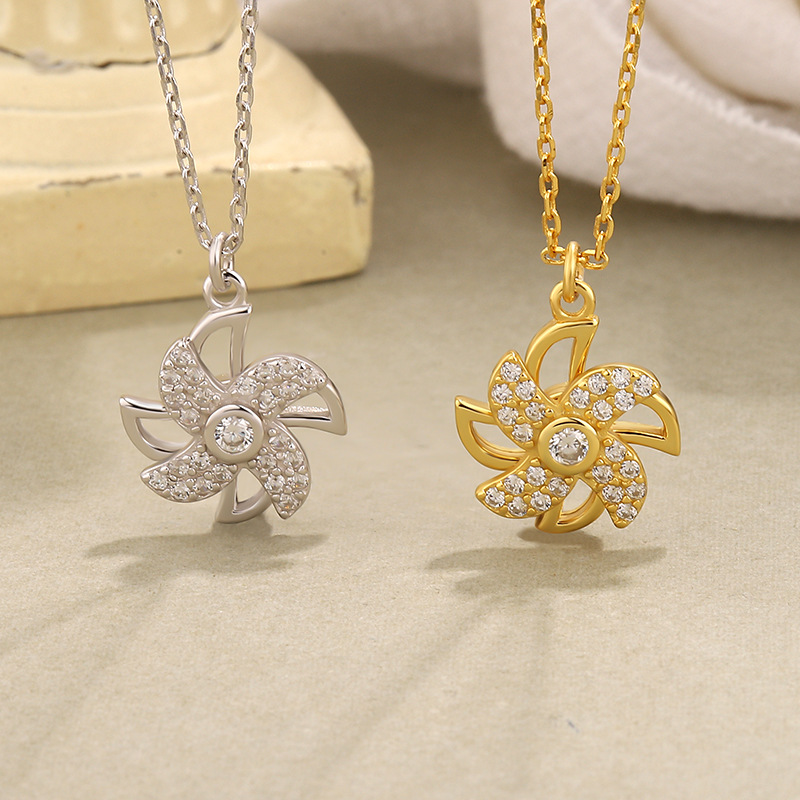925 Silver Rotating Windmill Necklaces Four Leaf Clover Pendant Necklace Jewelry For Girls
