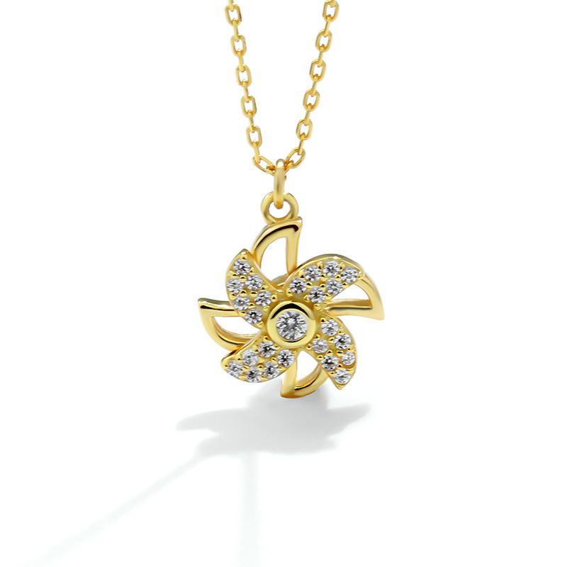 925 Silver Rotating Windmill Necklaces Four Leaf Clover Pendant Necklace Jewelry For Girls