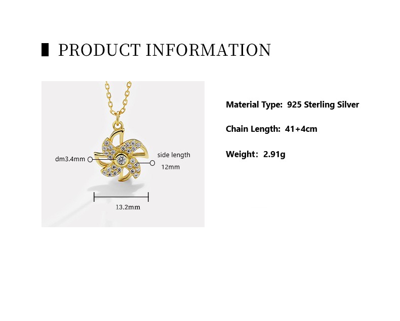925 Silver Rotating Windmill Necklaces Four Leaf Clover Pendant Necklace Jewelry For Girls