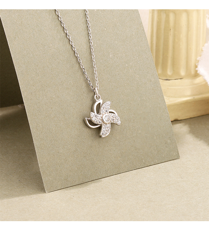 925 Silver Rotating Windmill Necklaces Four Leaf Clover Pendant Necklace Jewelry For Girls