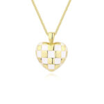 Heart Pendant Necklace Checkerboard Lattice Necklace